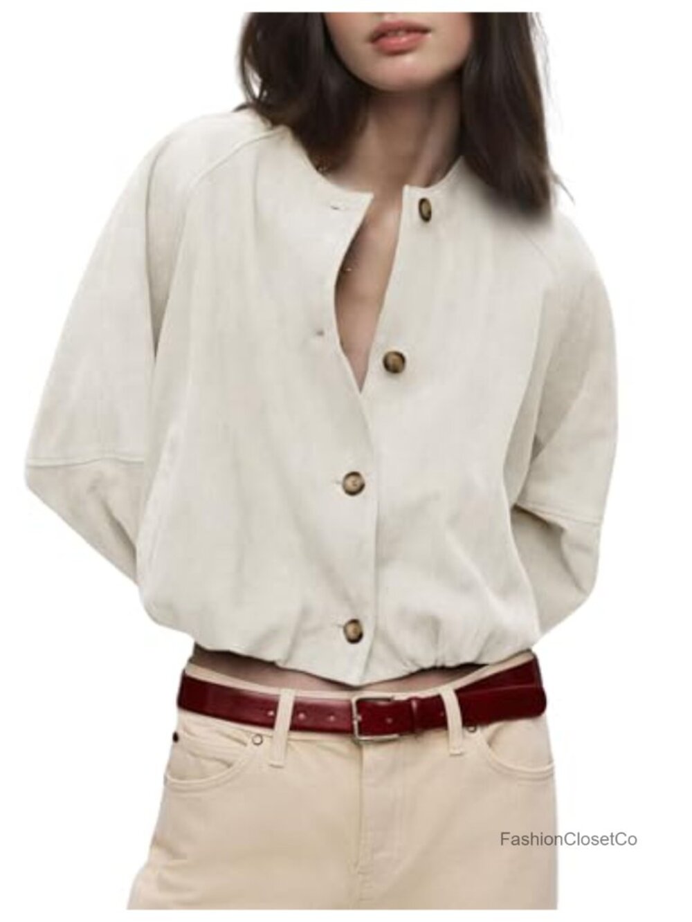 Faux Suede Cropped Jacket Button Down Retro Bomber Streetwear Coat